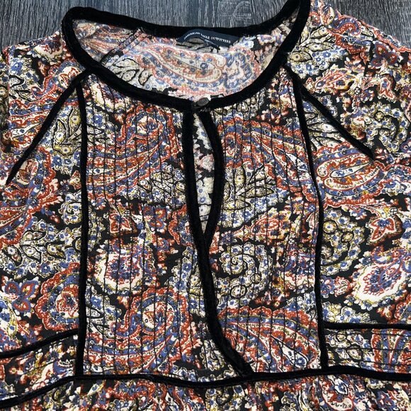 American Eagle Outfitters Paisley Boho Dress Small S Long Bell Sleeve Empire - Picture 4 of 5